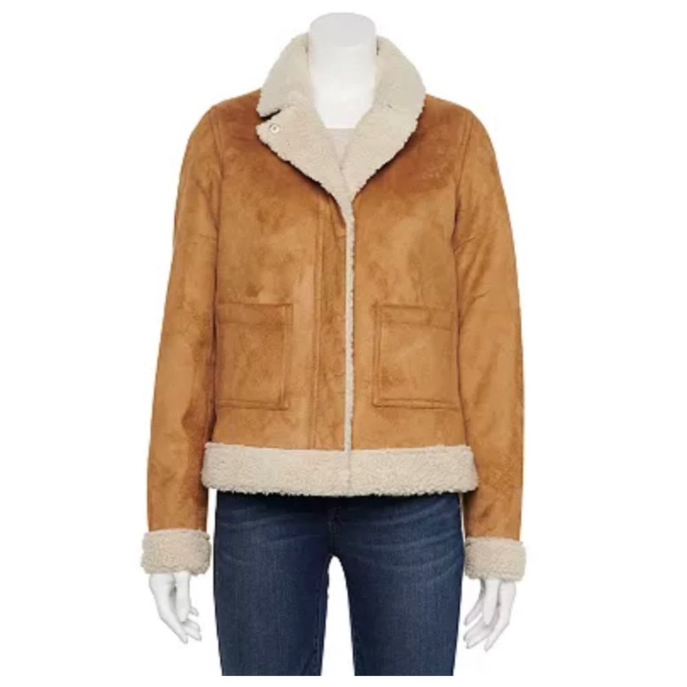 Suede Jacket with Faux Fur Trim